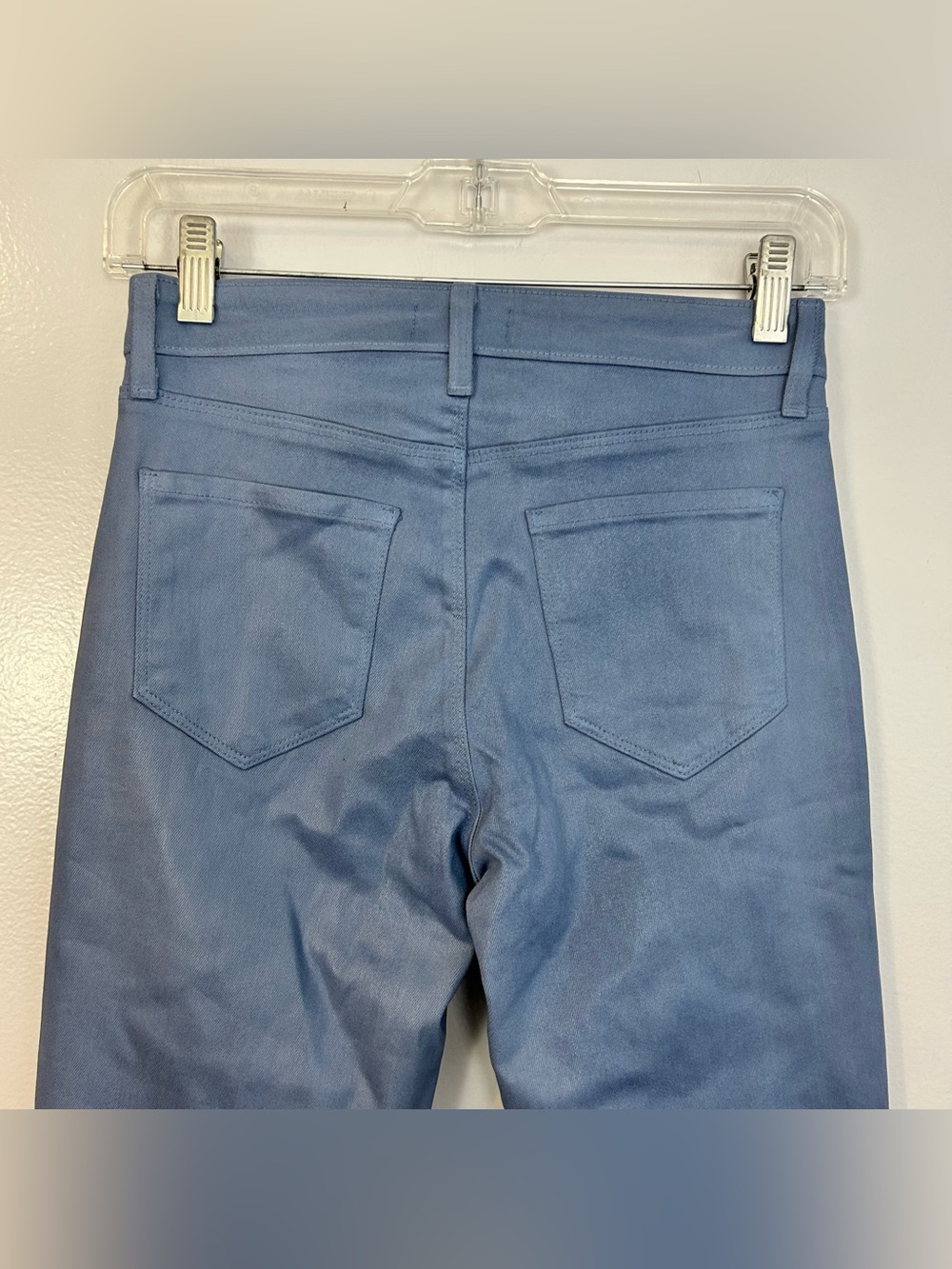 L'agence Ruth Coated Blue Mist Wax Straight Leg Flare Ankle High Rise Jeans 25 - Picture 7 of 11